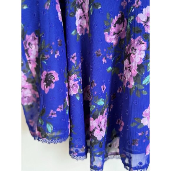 Torrid Blue Floral Peplum Chiffon Dot Lace Inset Top Size 4X Cottagecore Fairy - Picture 4 of 10